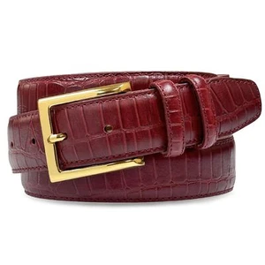 Men's Gold Buckle Genuine Leather Alligator Embossed Dress Belt 1-3/8" Wide - Picture 1 of 10