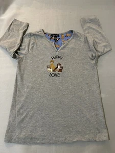Rene Rofe Pajama Top Girls Size M Sleepwear Puppy Love Embroidered Gray - Picture 1 of 6
