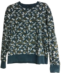 Brooks Brothers Floral Print Sweatshirt XL Ribbed Trim Green Floral 100% Cotton - Picture 1 of 8