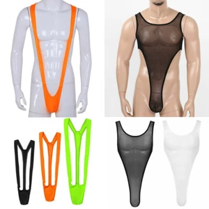Men Sexy Bodysuit Mankini Thong Fluoro Stretch Open Sexy G String AU - Picture 1 of 29