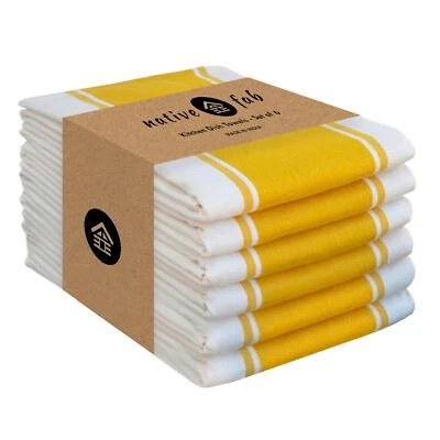 Juego de 6 toallas de cocina a rayas amarillas de 18"x28" a rayas anchas altamente absorbentes rápidas Foto 1 de 4