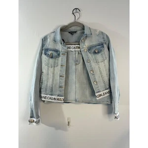 Calvin Klein Jeans Denim Jacket & Skirt Set Distressed Light Wash Size 12 - Picture 1 of 12