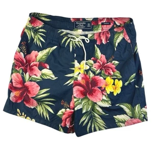Abercrombie & Fitch Men's Navy Blue Floral Hawaiian Swim Trunks Board Shorts XS - Picture 1 of 5