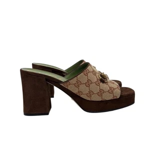 Sandalias de mula de gamuza de lona Gucci Houdan GG tacones talla 40 con caja - Imagen 1 de 10