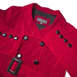 LIZ CLAIBORNE Belted Trench Coat Womens Large Red Double Breasted Winter Classic - Picture 1 of 18