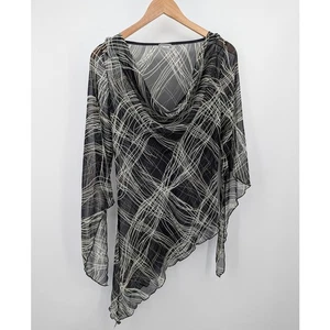 Rave USA Sheer Mesh Abstract Top Size L Asymmetrical Hem Y2K Goth Clubwear - Picture 1 of 3