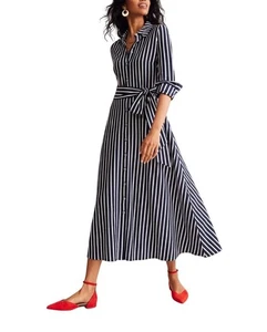 Boden Mujer Azul Marino y Blanco Rayas Marcia Jersey Camisa Midi Vestido UK 10P US 6P - Imagen 1 de 17