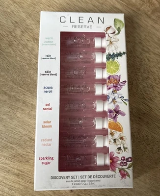CLEAN Reserve Perfume Discovery Set (selado) 8 eau de parfum sprays viagem NOVO - Imagem 1 de 4