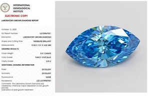3.01 Marquise Lab Grown Diamond For Engagement Ring IGI Fancy Vivid Blue VVS2 - Picture 1 of 11