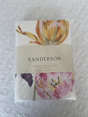 Sanderson Duvet Cover Set Super King Size Tulipomania Rose Red & Amethyst Cotton - Image 1 of 4