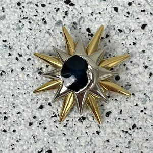 Vintage Liz Claiborne Celestial Brooch Pin Sun Moon Gold Silver Tone Blue Enamel - Picture 1 of 5