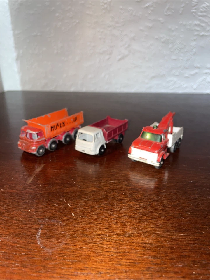 Lote de 3 camiones de juguete vintage Matchbox Lesney volquete Hoveringham Bedford Ford H naufragio Foto 1 de 4