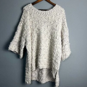 Umgee Textured Knit Tunic Top Pullover Sweater High Low Hem Cream Purple Size M - Picture 1 of 10