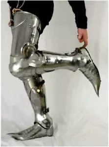 Medieval LARP Armor Leg Guard Steel Greaves Leg Guard with Shoes - 16 Gauge - Picture 1 of 3