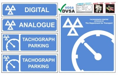 TRADEWELL TACHOGRAPH CENTRE 5 SIGN PK. MOT SIGN. TACHO SIGNS. MOT SIGN PACK. VOSA DVSA PCL