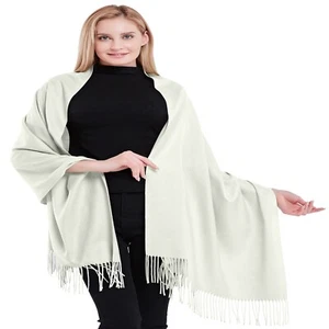 Blanco 100% Cachemira Mantón Pashmina Bufanda Envoltura Estola Lanzamiento Hecho a Mano en Nepal NUEVO - Imagen 1 de 12