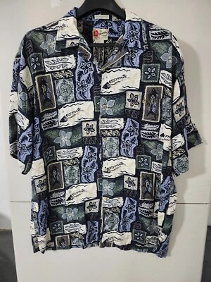 Camisa Hilo Hattie Para Hombres XL Abotonada Hawaiana Floral Pez AOP Rayón De Colección Años 90 Y2K Foto 1 de 4