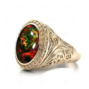 Black Opal Gemstone Wedding Signet Ring For Men 18K Gold Gemstone 10 Ct 17x12 mm - Picture 1 of 5