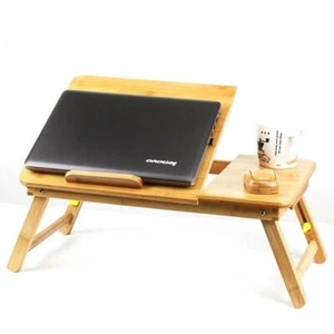 22" Bamboo Folding Notebook Laptop PC Lap Bed Stand Table Desk Tray with Drawer. - Picture 1 of 10
