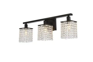 BLACK BATHROOM VANITY BEDROOM DINING ROOM HALLWAY CRYSTAL WALL SCONCE 3 LIGHT - Picture 1 of 6