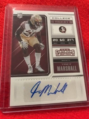 2018 Contenders Draft Picks Trey Marshall Auto! Florida State! Rare Rookie RC - Image 1 of 2