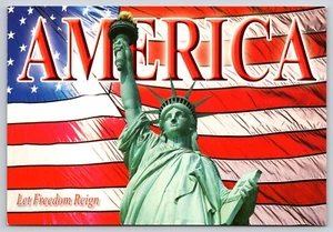Postal America Let Freedom Ring United We Stand Estatua de la Libertad Bandera de Estados Unidos - Imagen 1 de 2