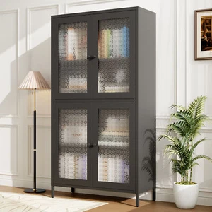 Classic Metal Storage Cabinet Display Cabinet with 4 Glass Doors 4 Shelves Cabi - Picture 1 of 11