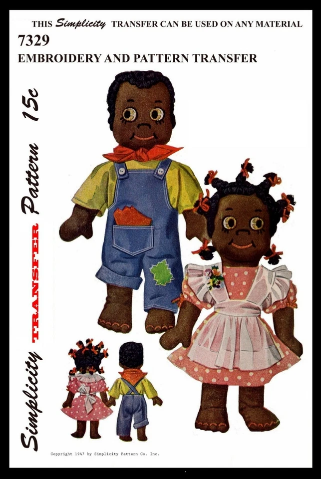 Simplicity # 7329 17" Cute Stuffed Dolls Boy and Girl Toy Vintage 40's Repro - Image 1 of 2