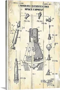 Póster de dibujo de patente cápsula espacial Mercury o lienzo arte envolvente diseño envejecido - Imagen 1 de 3