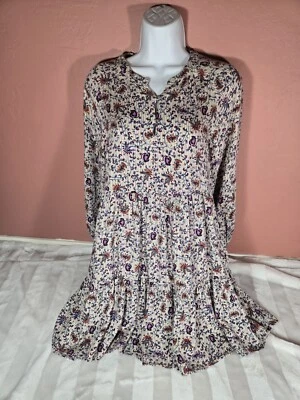 Zara Girls Size 13/14 CM 164 Colorful Ecru Boho Floral Tiered Long Sleeve Dress - Image 1 of 4