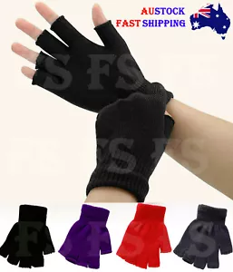 Winter Fingerless Gloves Open Finger Black Soft Warm Knitted Glove Unisex *AUS* - Picture 1 of 10