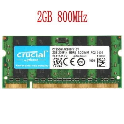 2GB 2G PC2-6400S DDR2 800MHz 200Pin CL6 1.8V SODIMM Laptop Memory For Crucial - Image 1 of 4