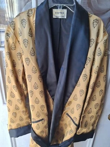 Vintage Roytex  Gold Silk Smoke Jacket Black Lining Sash Cuff. One Size.  - Picture 1 of 8