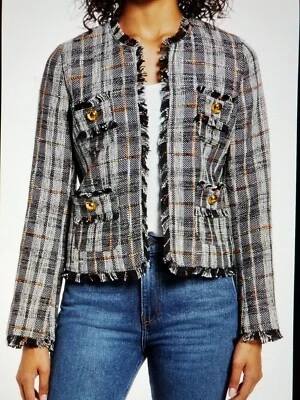 Chaqueta halógena para mujer Libbie Tweed corta abierta frontal forrada azul marino/negro talla XS Foto 1 de 4