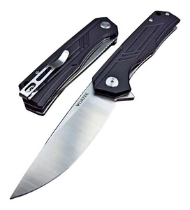 VORTEK ALPINE Black G10 Handles Ball Bearing Flipper Blade Folding Pocket Knife - Picture 1 of 7