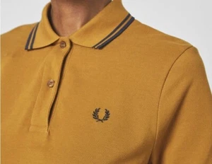 FRED PERRY TARTAN PANEL POLO SHIRT G2150 644 DARK CARAMEL NEW WITH TAGS GENUINE - Picture 1 of 9