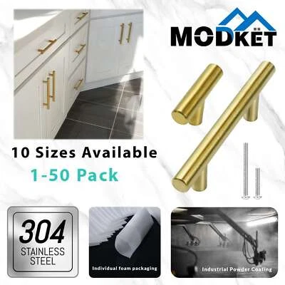 Brushed Gold 304 Grade Stainless Steel Kitchen Cabinet Handles Pull Knobs Drawer - Image 1 of 4