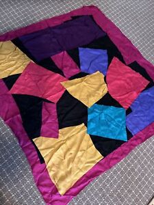 ELLEN TRACY Multicolored Geometric Scarf 100% Silk 34”x34” colorful georgeous