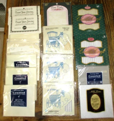 Lot 15 Assorted Color/Texture 12x18 AIDA CROSS STITCH FABRIC 14-COUNT Packs NEW - Image 1 of 4