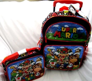 Super Mario Brothers Character Rolling 16" Adjustable Backpack and Lunchbox-New! - Picture 1 of 2