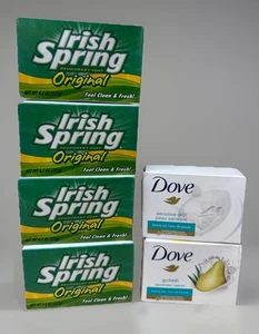 VTG Irish spring deoderant original feel clean & fresh bar soap Lot Of 4 & Dove - Picture 1 of 2