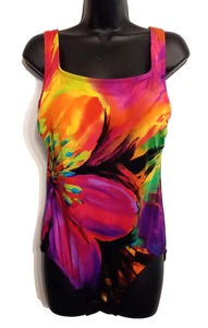 Longitude Swimsuit size 12 Neon Tropical Floral Print built in bra Maillot - Bild 1 von 7
