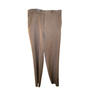 Paul Fredrick 100% Gabardine Wool Tan Trousers Pleated Pants Raw Hem Size 34 - Picture 1 of 5