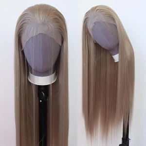 Ash Blonde Wig Long Straight Honey Blonde Brown Synthetic Lace Front Wigs Pre... - Picture 1 of 9