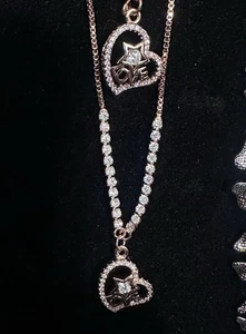 2 Damen Handgelenk oder Fußkette Herz Armband vergoldet Rosegold Kette Zirkonia. - Bild 1 von 5