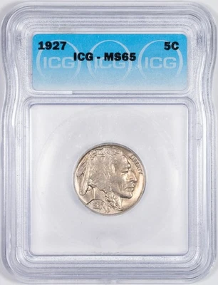 1927-P ICG MS65 Buffalo Nickel Gem Uncirculated BU+ Philadelphia Mint - Image 1 of 4
