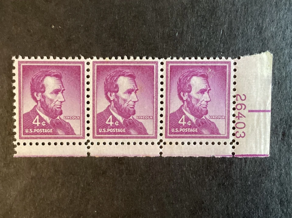 Scott #1036, 4 cent Abraham Lincoln 1954, block of 3 - Image 1 of 1