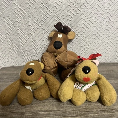 Three Hallmark Rodney & Friends Reindeer Bean Plush Toy Set Vintage Lot - Image 1 of 4