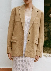ZARA 100% SUEDE LEATHER BLAZER BEIGE POCKETS NEW SS25 SIZES XS-XL REF. 4341/824 - Picture 1 of 6