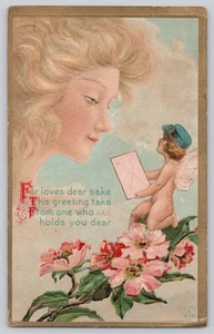 Amor liefert Valentinstag, geprägte Postkarte von 1911, ca. Co. Floral Design - Bild 1 von 3
